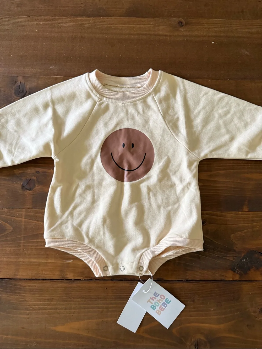 Cream Smiley Face Baby Sweatshirt Romper Onesie